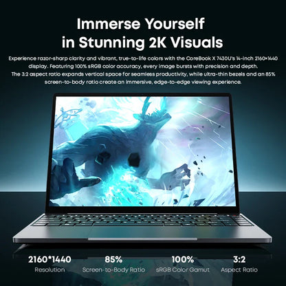 CHUWI CoreBook X Gaming Laptop AMD R5-7430U 6 Cores 14.1 inch FHD IPS Screen 16GB DDR4 RAM 512GB SSD UP to 4.3 Ghz Notebook