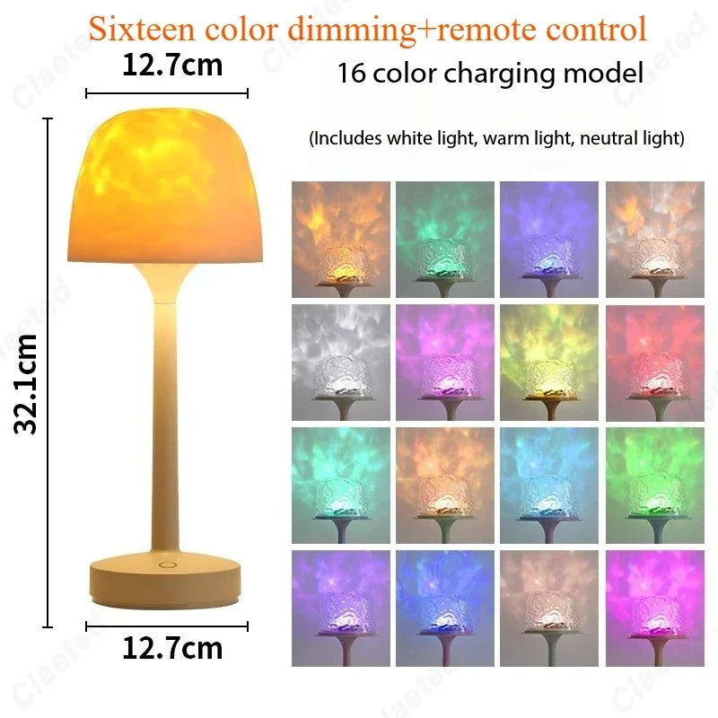 Lampe de chevet LED haute sur pied, effet vague d'eau, atmosphère romantique, cadeau pour couple, veilleuse de projection d'intérieur pour chambre à coucher