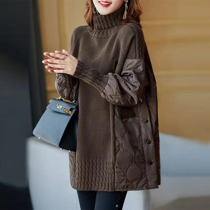 Women's Long Sleeve Turtleneck Sweater Autumn Winter Loose Knitted Sweaters Korean Casual Oversized Ladies Pullover Clothing