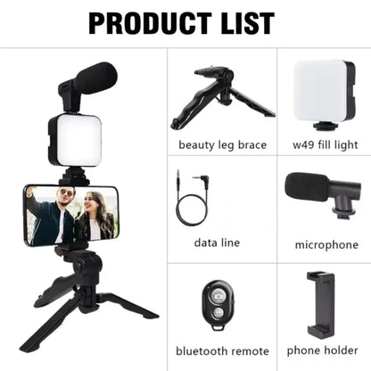 Smartphone VzonKit avec trépied, support de téléphone, mini microphone, lumière de remplissage LED, démarreur pour TikTok, diffusion en direct, vidéo prometteuse