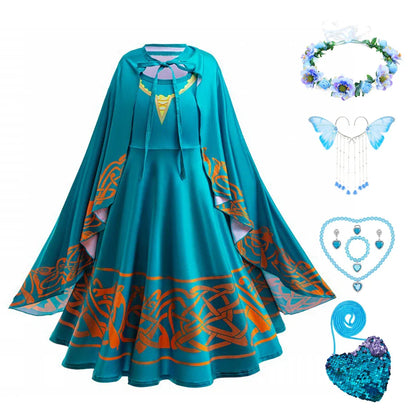 Brave Merida Girl Dress Kids Milk Wire Print Dress Breathable Comfortable Elastic Best Costume for Girl On Halloween Carnival