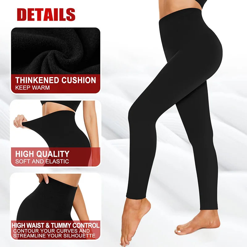 Leggings d'hiver chauds pour femmes, pantalons thermiques, collants polaires, pantalons doublés de chaussettes, collants en velours, effet peau, leggings en laine taille haute