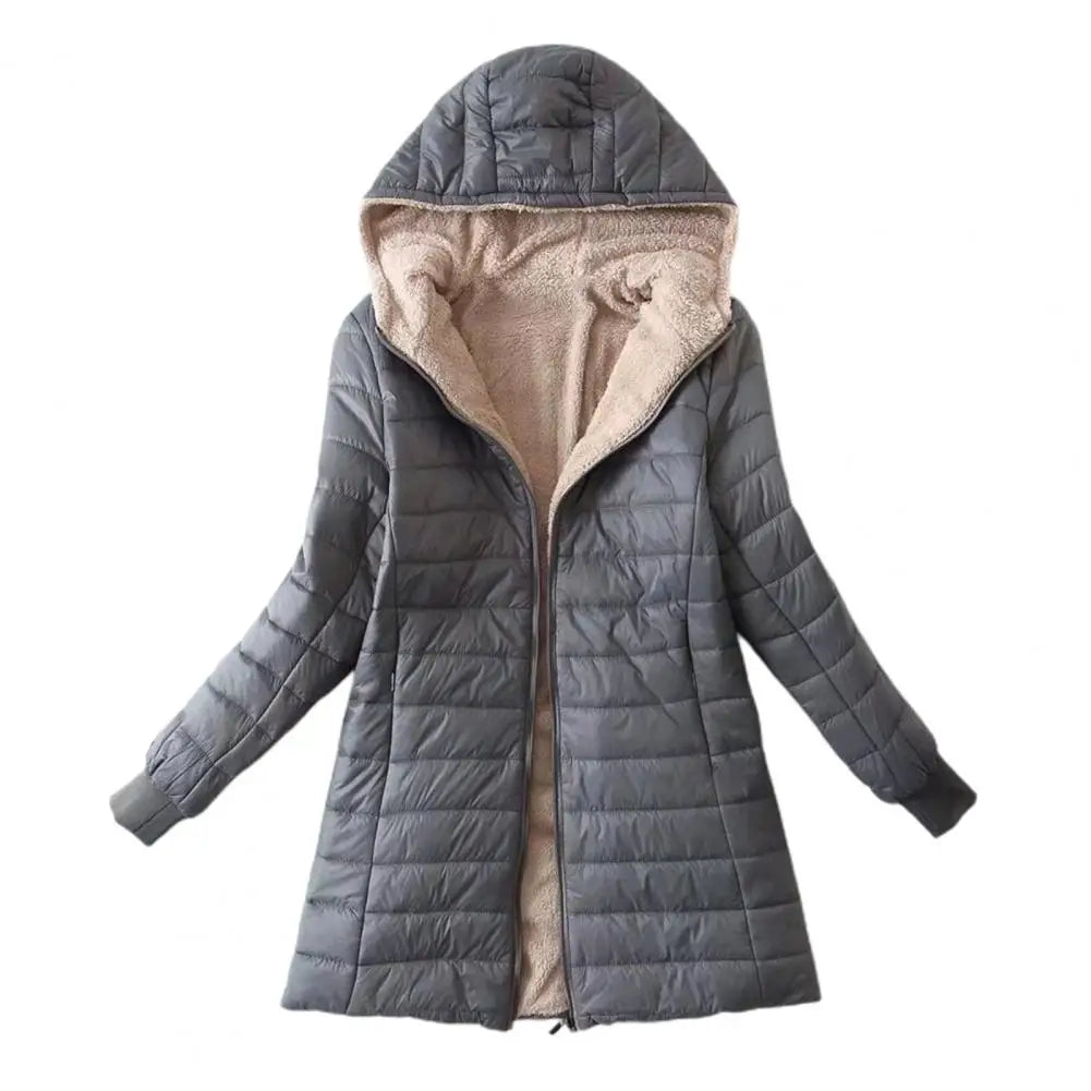 Soft Hooded Coat Long Sleeves Winter Jacket Plush Lining Warm Autumn Jackets Winter Cardigan Coat  Windproof