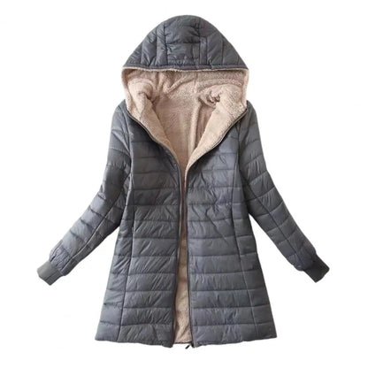 Soft Hooded Coat Long Sleeves Winter Jacket Plush Lining Warm Autumn Jackets Winter Cardigan Coat  Windproof