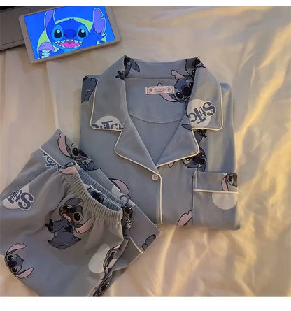 Stitch summer pajamas women's new high-value student cartoon creative cute loose short-sleeved home service suit birthday gift
