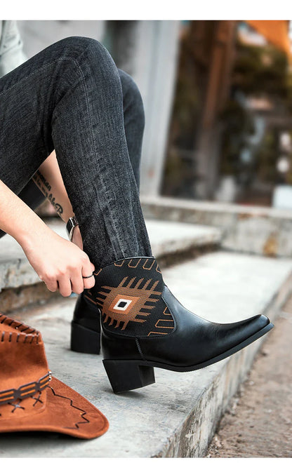 Cowboy Classic Fashionable Embroidered Pull On Boots with Wide Square Toe Western Retro Boot Durable 2025 Boots For Men