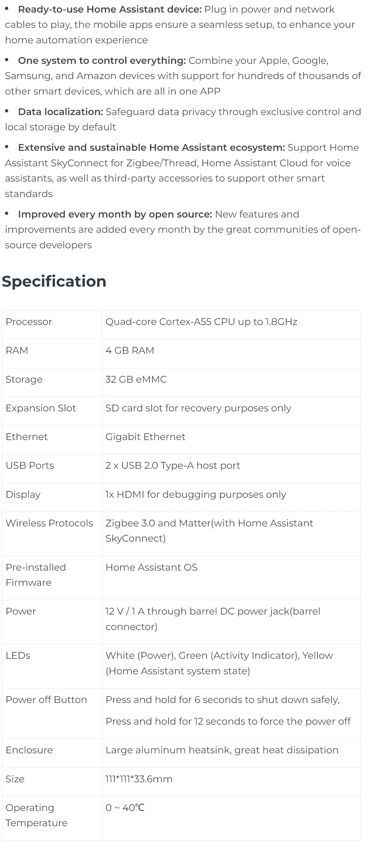 Home Assistant Green Smart Homekit 4 Go de RAM 32 Go eMMC le plus simple et la façon mise au point de la vie privée pour automatiquement votre maison