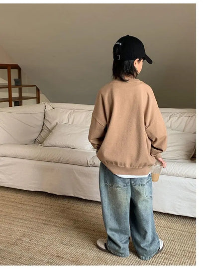 Korean Children's Denim Overalls Spring Autumn Casual Jeans Wide Denim Pants Wide Leg Jeans for Kids Loose Streetwear Trouser
