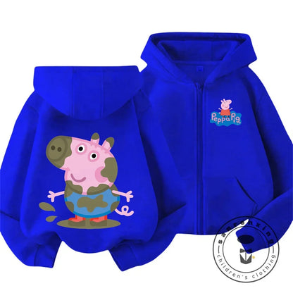 Sweat à capuche zippé Peppa Pig pour enfants, style dessin animé, pour garçons et filles de 3 à 14 ans