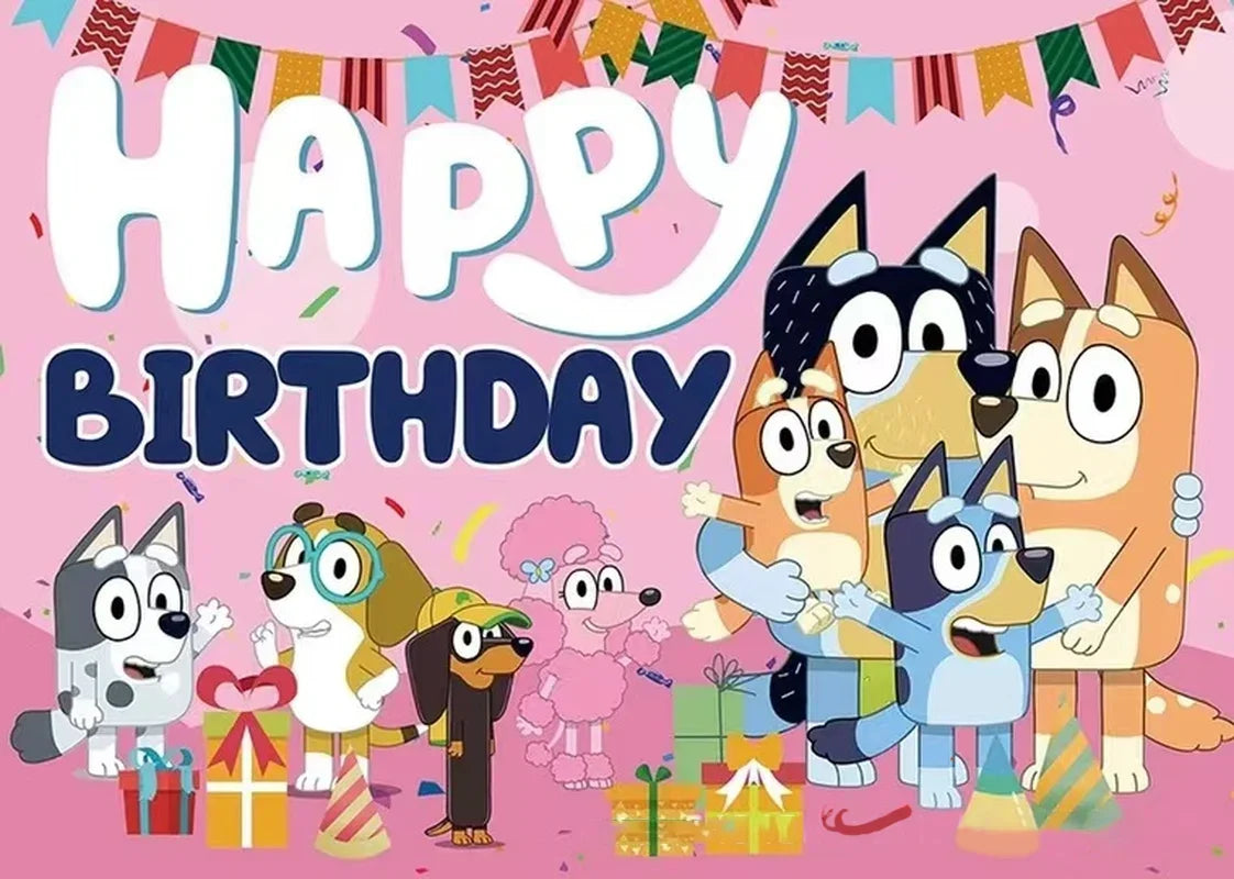 Bluey Moose Birthday Background Banner Anime Bluey Bingo Family 210x180cm Children's Birthday Party Decoration Background Cloth