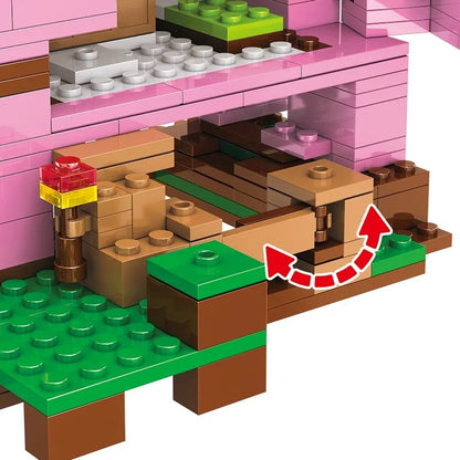 Jouet éducatif Bloc de construction Maison de cochon rose bricolage animal de dessin animé pour cadeau d'enfant