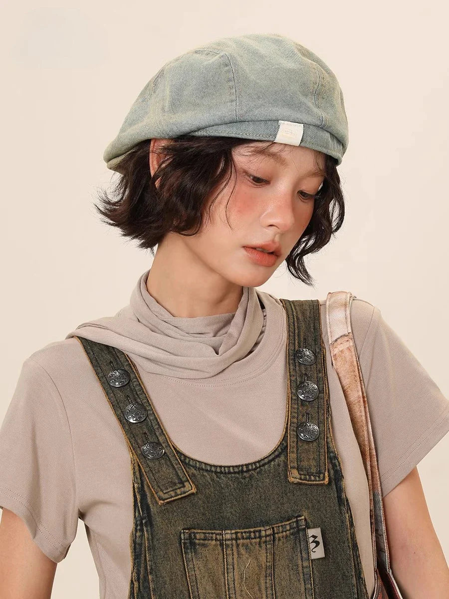 Béret de Cowboy en Denim pour femmes, chapeau de journal britannique décontracté, casquette flatcap, accessoire de mode