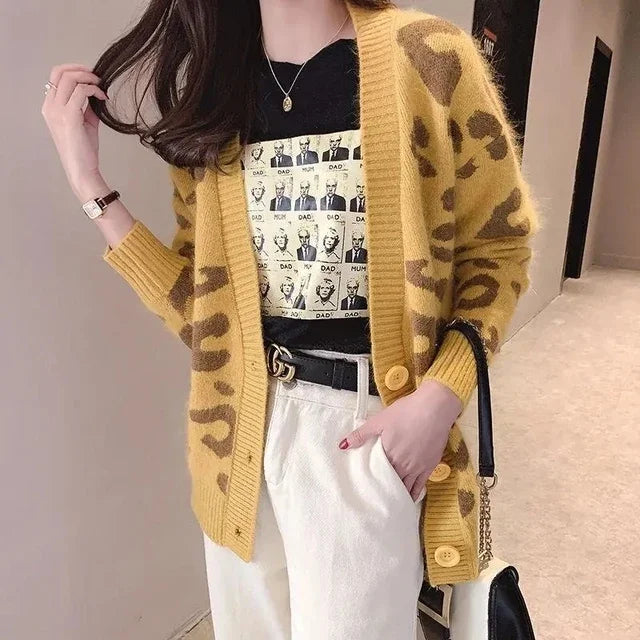 Women Winter Knit Sweater Coat V Neck Sheep Cardigans Christmas Sweaters Warm Knitted Sueter Mujer Loose Long Sleeve Jacket