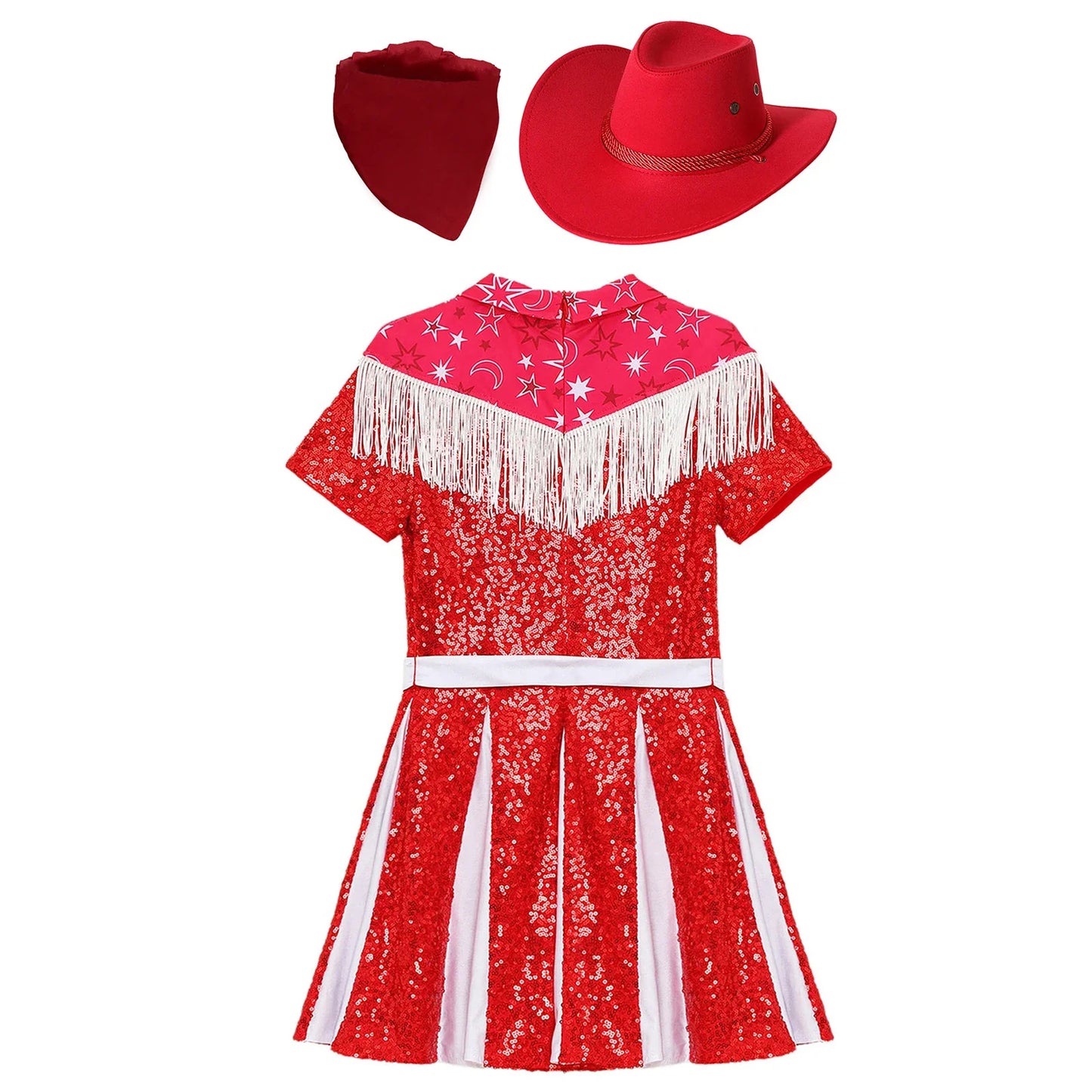 Déguisement de cow-girl pour enfants filles, robe à franges et paillettes avec chapeau de cowboy et bandana, tenue de fête de carnaval d'Halloween