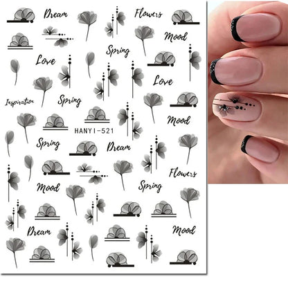 Autocollants 3D pour ongles Hiver Automne Feuilles dorées Roses Rouges Fleurs Décalcomanies pour la décoration des ongles Salon de manucure Beauté