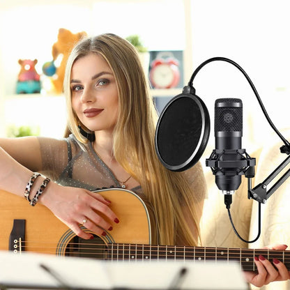 Professional Studio Microphone Live Broadcast Singing Recording Microphone Kits with Suspension Scissor Arm and Metal Shock Mount