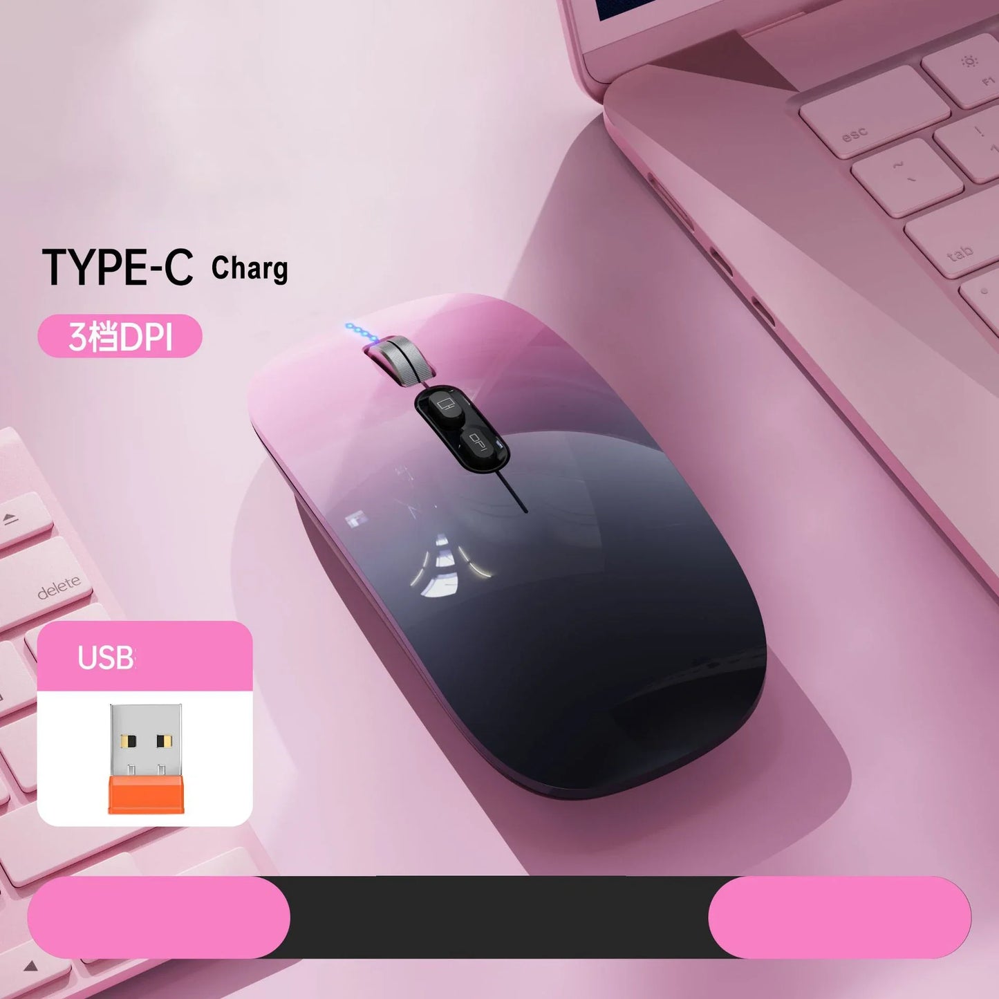 Dual Mode 2.4G Wireless Mouse One-Click Desktop Function Type-C Rechargeable Silent Backlight Mice for Laptop PC New