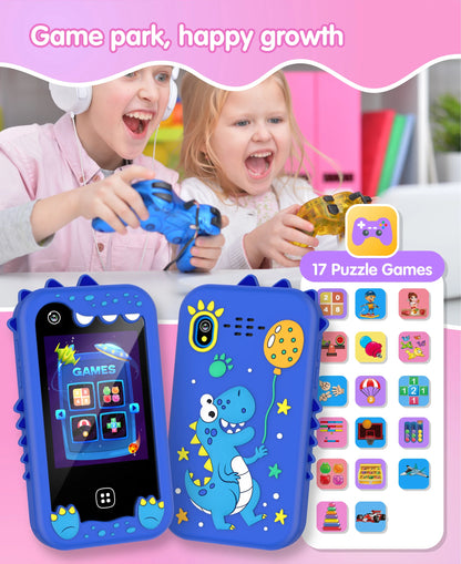 Téléphone intelligent pour enfants Filles Garçons Jouets Téléphone portable Double appareil photo Lecteur de musique 17 jeux Téléphone d'apprentissage pour tout-petits Cadeaux d'anniversaire