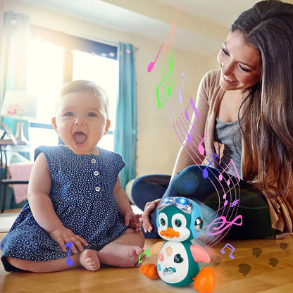 Baby Crawling Toys Musical Penguin Infant Moving Walking Dancing Toys with Light Toddler Interactive Development Tummy Time Gift