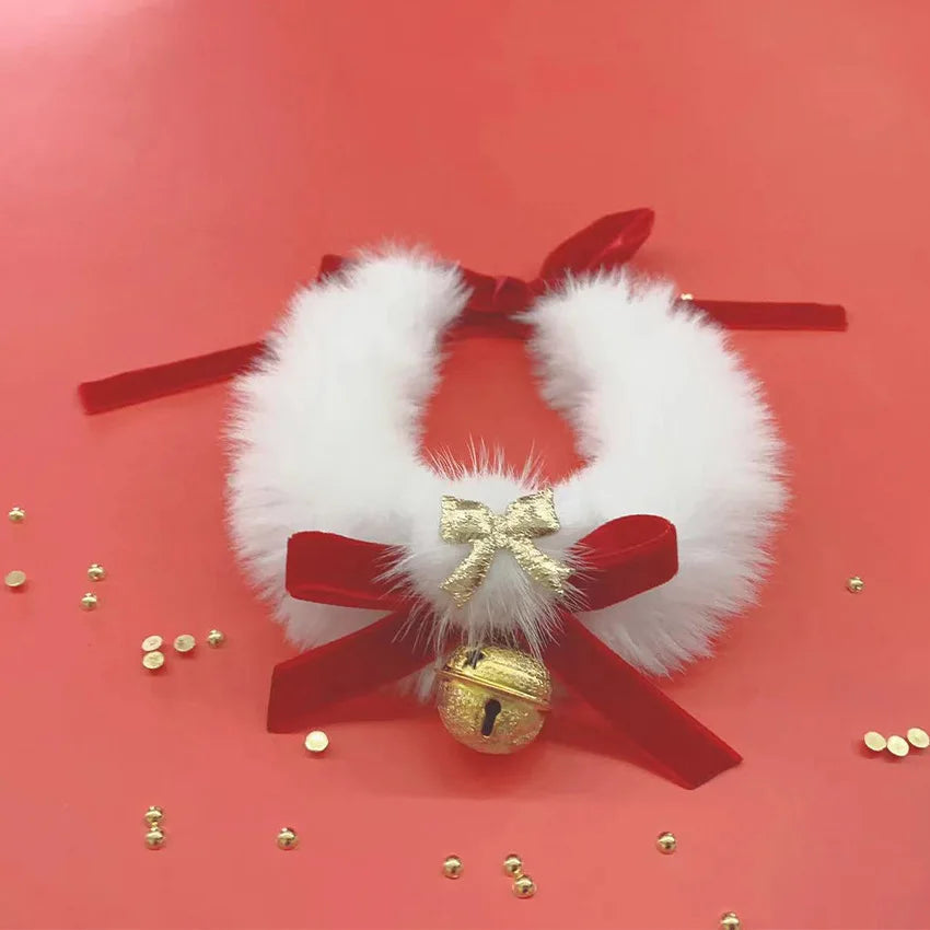 Colliers de noël pour animaux de compagnie, chats et chiens, grands colliers de mariage rouges, cloches à nœud, en peluche, colliers du nouvel an, décorations faites à la main