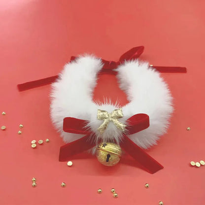 Colliers de noël pour animaux de compagnie, chats et chiens, grands colliers de mariage rouges, cloches à nœud, en peluche, colliers du nouvel an, décorations faites à la main