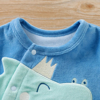 Baby Boy Girl Newborn Cute Cartoon Dinosaur Toddler Solid Color Contrasting Spring And Autumn Long Sleeved Jumpsuit