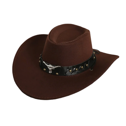 Chapeau de Cowboy occidental de Style ethnique Cool, chapeau de Jazz à large bord en rouleau, tête de vache, chapeau de chevalier de couleur unie, Protection solaire