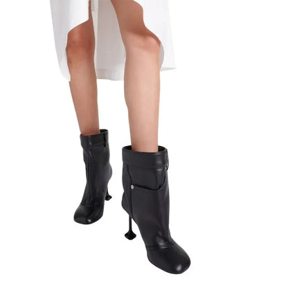 European and American Alien and Square Head Splicing Design Water Washed Cowboy Boots for Women's Trendy Side Zipper Short Boots