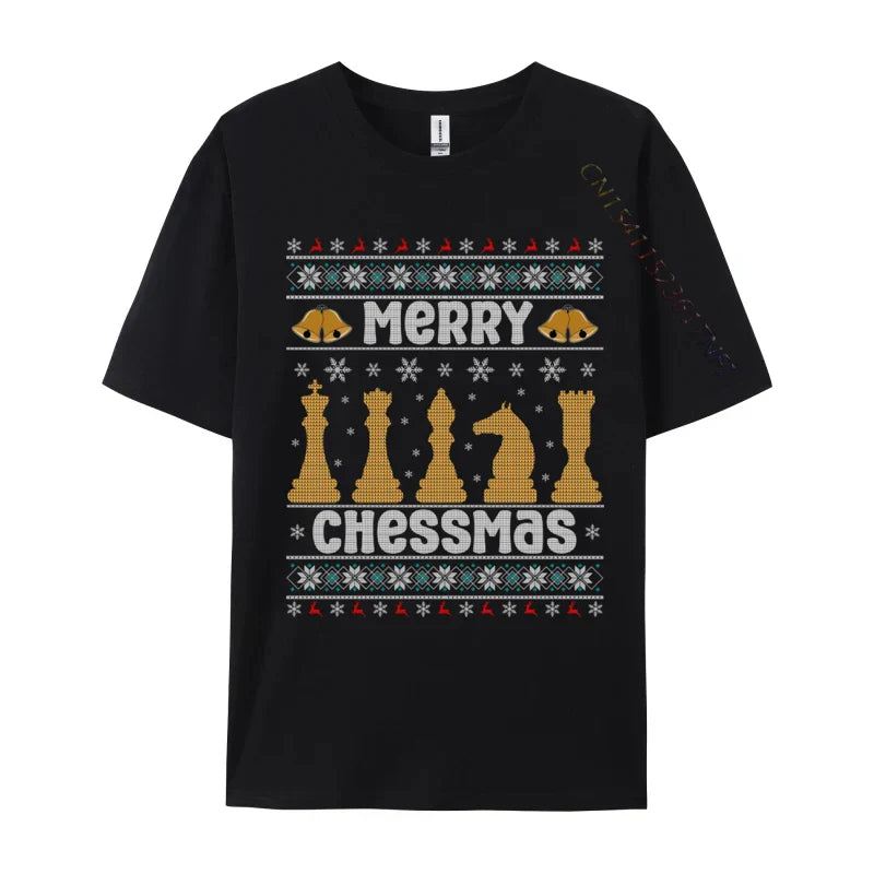 Merry Chessmas Ugly Chess Player Christmas T-Shirts Retro Boy Top T-Shirts Crewneck Combed Cotton Tops Shirt Tops & Tees Casual