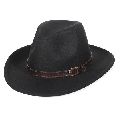Western Cowboy Hat for Men and Women, Wide Brim Fedora Jazz Hats, Cowgirl Hat with Belt, Autumn and Winter