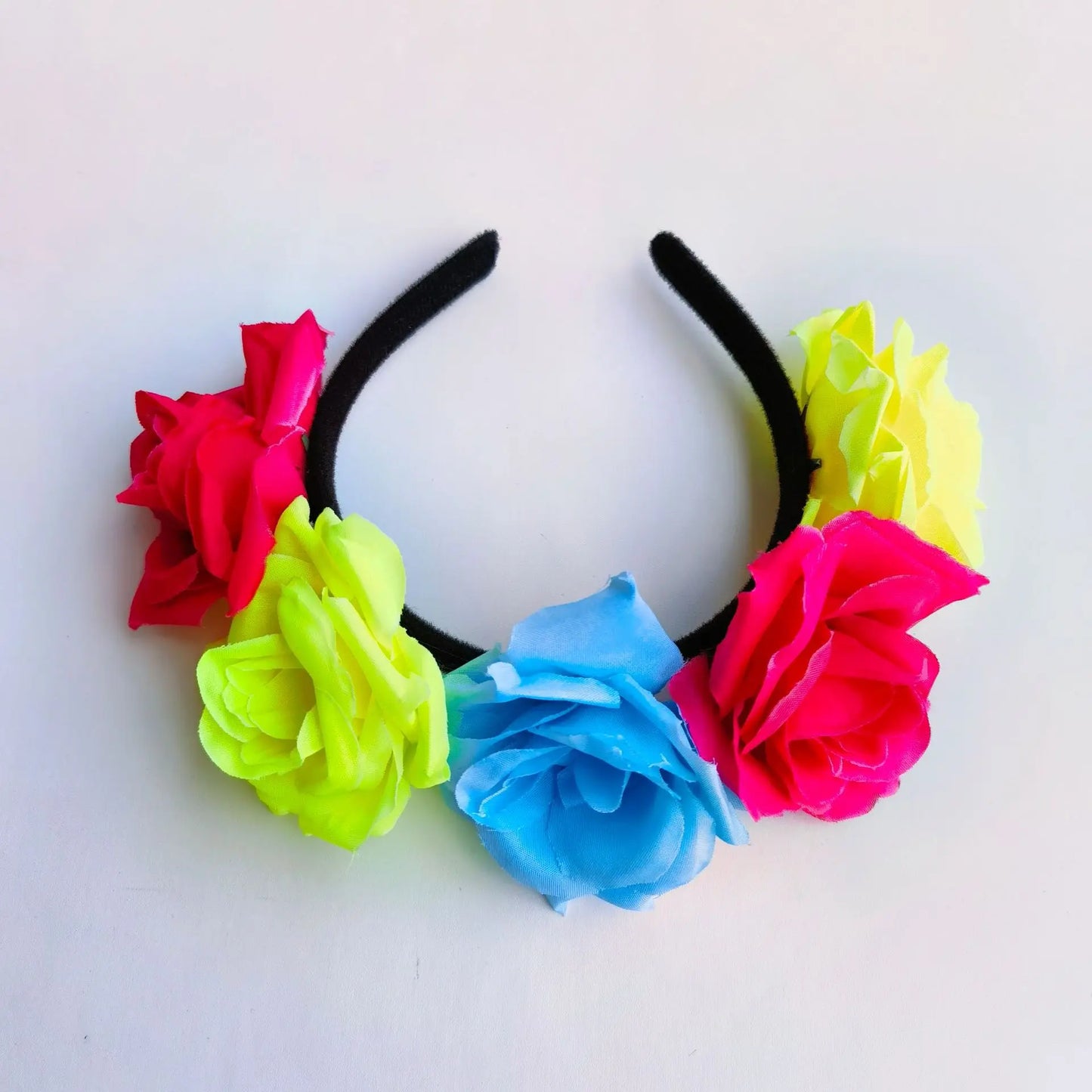 Simulation Rose Headband with Rainbow Ribbon Carnival Hair Accessories Festival Decorative Hairband Party Supplies Cosplay Props