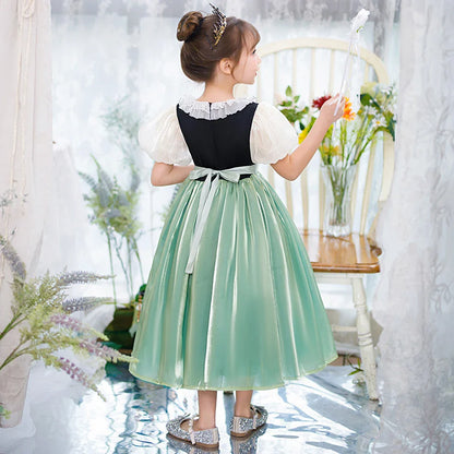 Robe de princesse de cosplay Anna pour filles, costume en maille à manches lanternes, pour fête d'anniversaire, carnaval, Halloween, robe de bal pour enfants