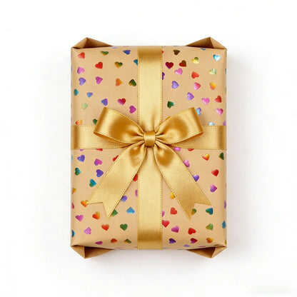 Papier d'emballage cadeau coeur saint valentin, papier d'emballage en peau de vache feuille d'or, papier (43x300 cm), adapté aux fêtes de couples