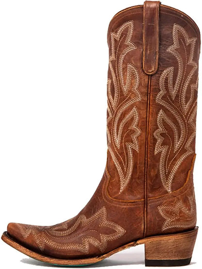 Embroidery Cowboy Boots For Women Knee High Med Calf Vintage Western Cowgirl Boots Women Heeled Casual Shoes Autumn Block Heel