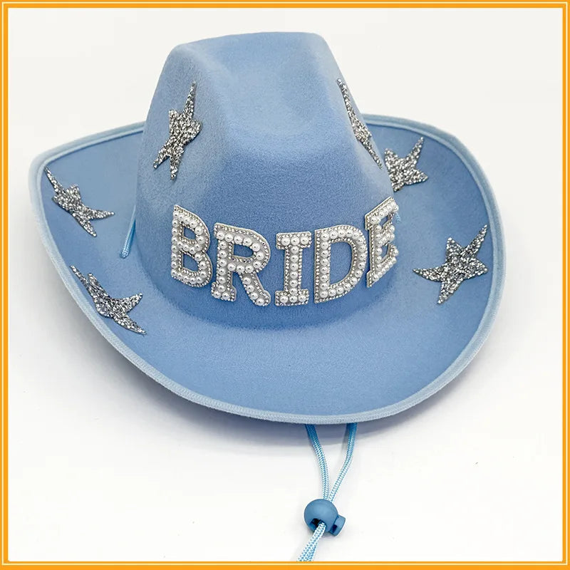Chapeau de Cowboy blanc de mariée avec voile, perles et strass, chapeau de Cowgirl pour mariage, enterrement de vie de jeune fille, douche nuptiale, décoration, cadeau