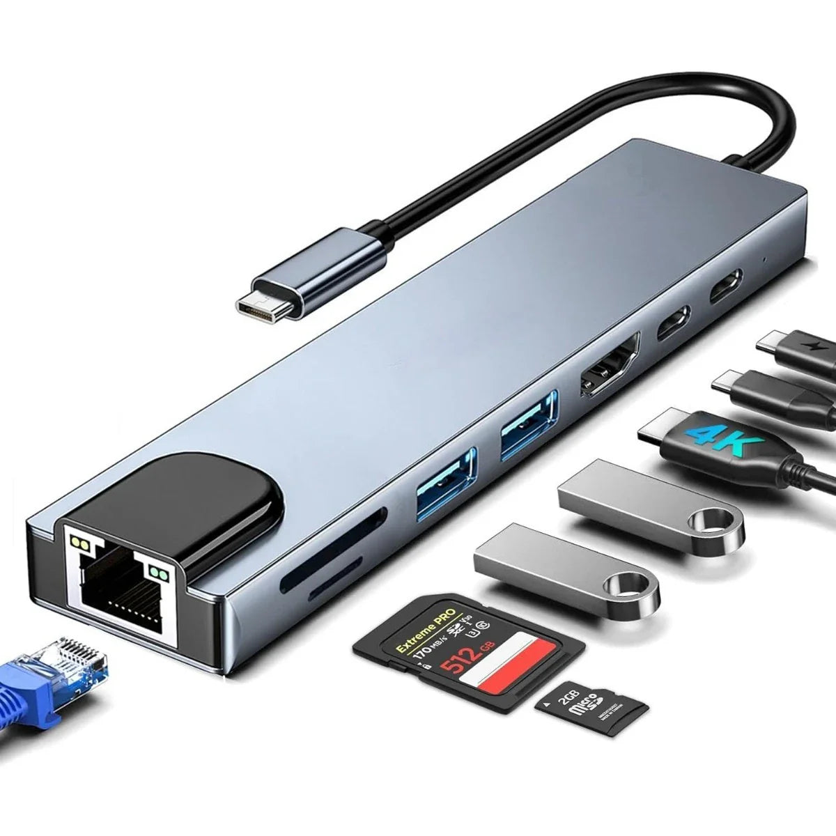 USB C Hub Ethernet HDMI Adapter, 8 in 1 Docking Station with 4K HDMI, RJ45 Ethernet, SD/TF Card Reader, USB 3.0/2.0, PD 100W