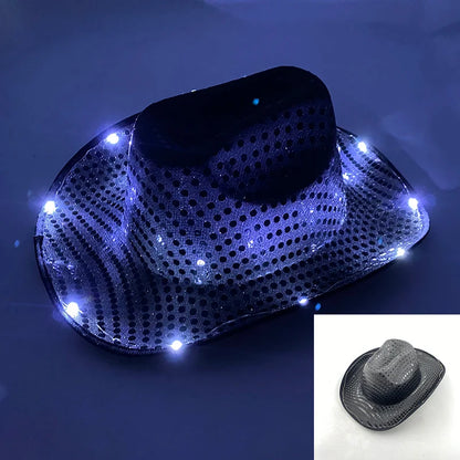 Chapeau de cowboy lumineux à LED clignotantes, lumineux, coloré, pour Noël, mariage, cow-girl, casquette de carnaval, hommes, femmes, pour fête de mariage, accessoire.