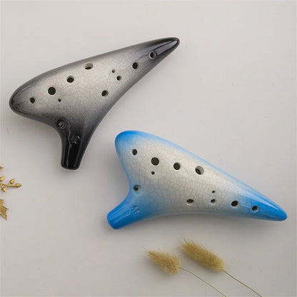 Ocarina-Flûte Alto C à 12 Trous en Céramique, Instrument Professionnel, Tao Chinois, Motif Craquelé, Deux Documents Dégradé
