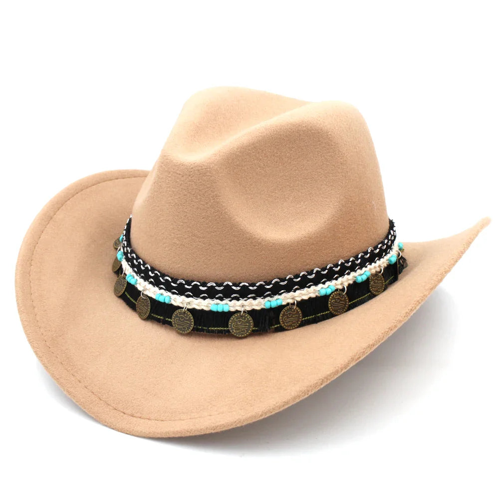 Men‘s Women's Western Cowboy Hat  Wide Brim Cowgirl Costume Cap Church Wedding Party Halloween Outdoor Fedoras Caps