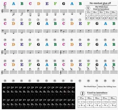 Autocollants pour clavier de piano, étiquettes pour 37 49 54 61 88, blanc et noir prédire, musique électronique