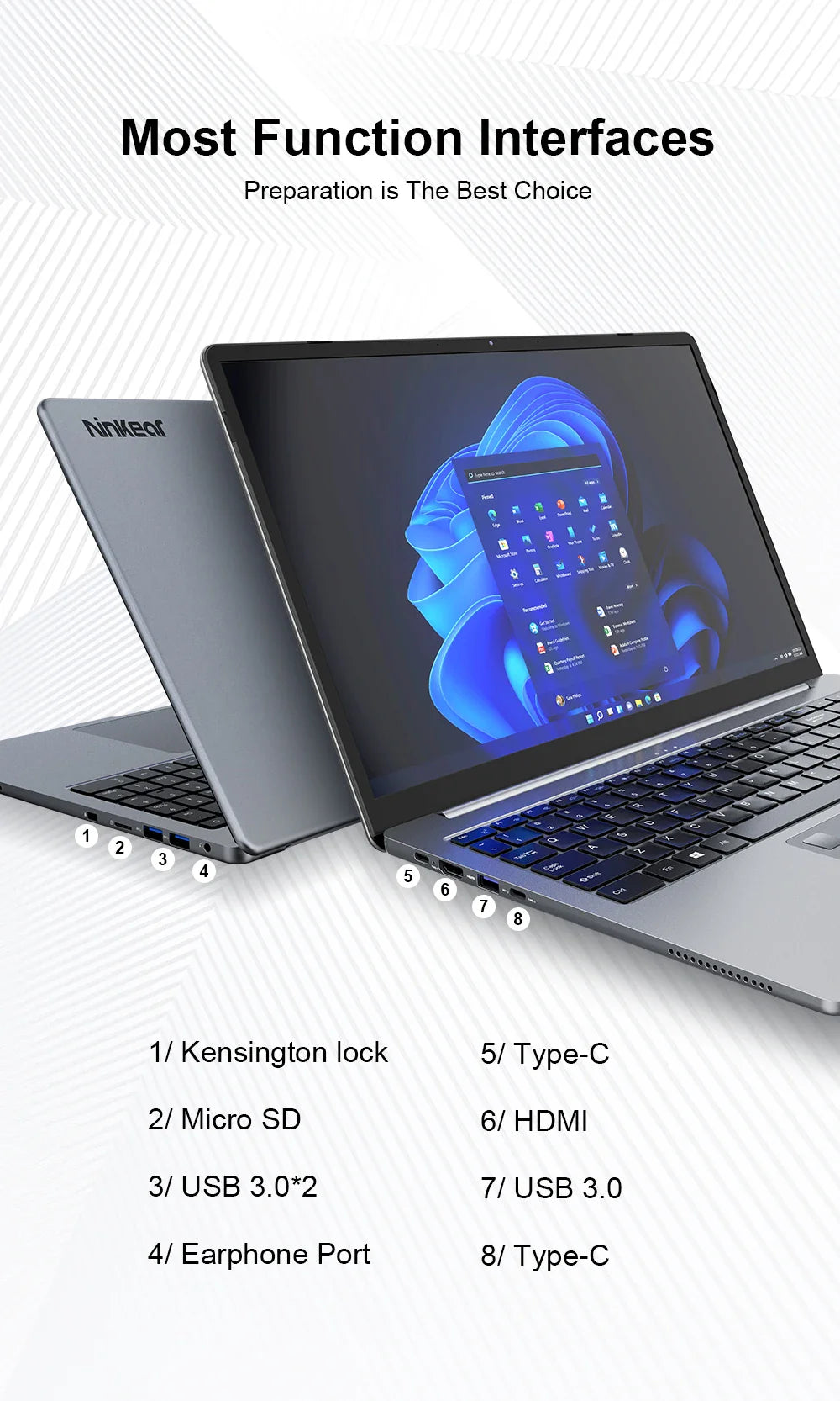 Ordinateur portable Ninkear A15 Pro 16" IPS 2.5K FHD AMD Ryzen5 5500U, 16G DDR4 3200Mhz+512Go SSD, batterie 54Wh, Windows 11 PRO
