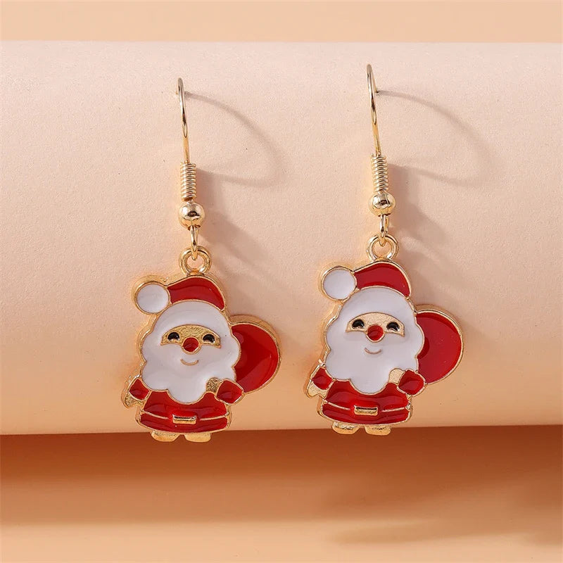 Fashion Merry Christmas Tree Deer Snowflake Santa Claus Drop Earrings for Women Girls New Year Party Festival Jewelry Gifts