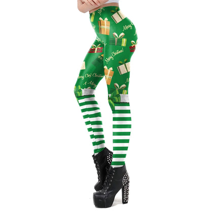 NADANBAO Merry Christmas Leggings for Woman Green White Stripe Pattern Pants Xmas Party Pants Girls Sexy Tights Fitness Workout