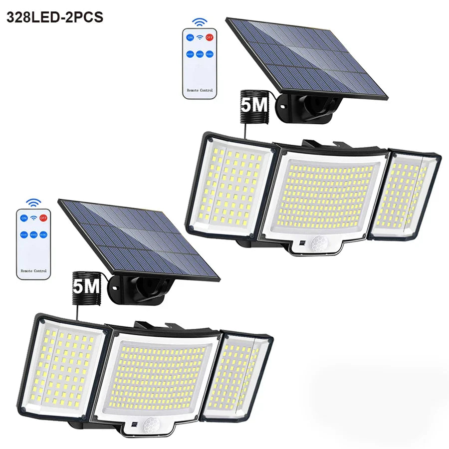 Lumières d'inondation solaires extérieures 106/318 LED lumières de mouvement solaires lumières de sécurité solaires à distance appliques murales étanche 3 Modes jardin