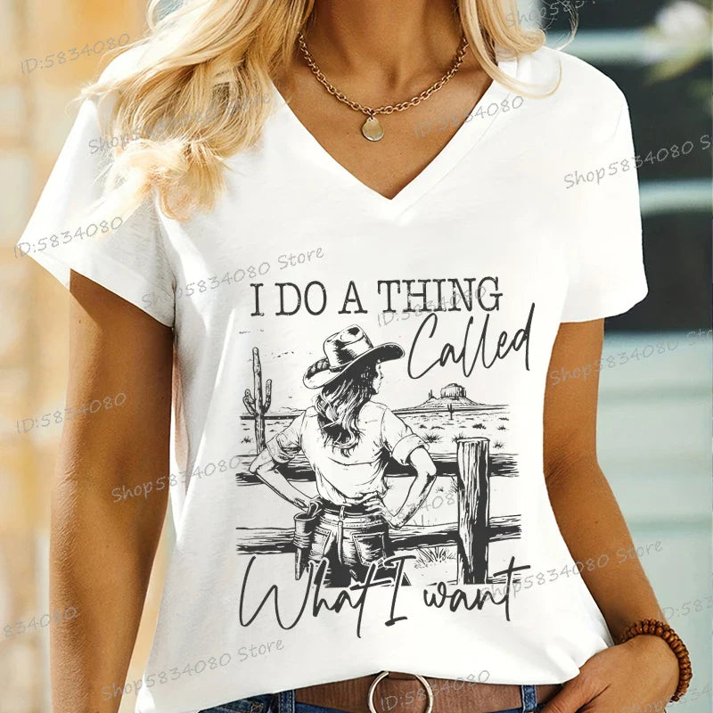 T-shirts Cowgirls Mode Hauts d'été Cadeaux Western Sauvage Tops Décontractés Je Fais Ce Que Je Veux Chemise Cheval Cowgirl