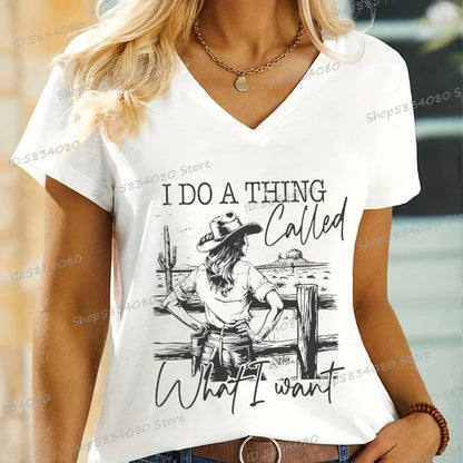 T-shirts Cowgirls Mode Hauts d'été Cadeaux Western Sauvage Tops Décontractés Je Fais Ce Que Je Veux Chemise Cheval Cowgirl