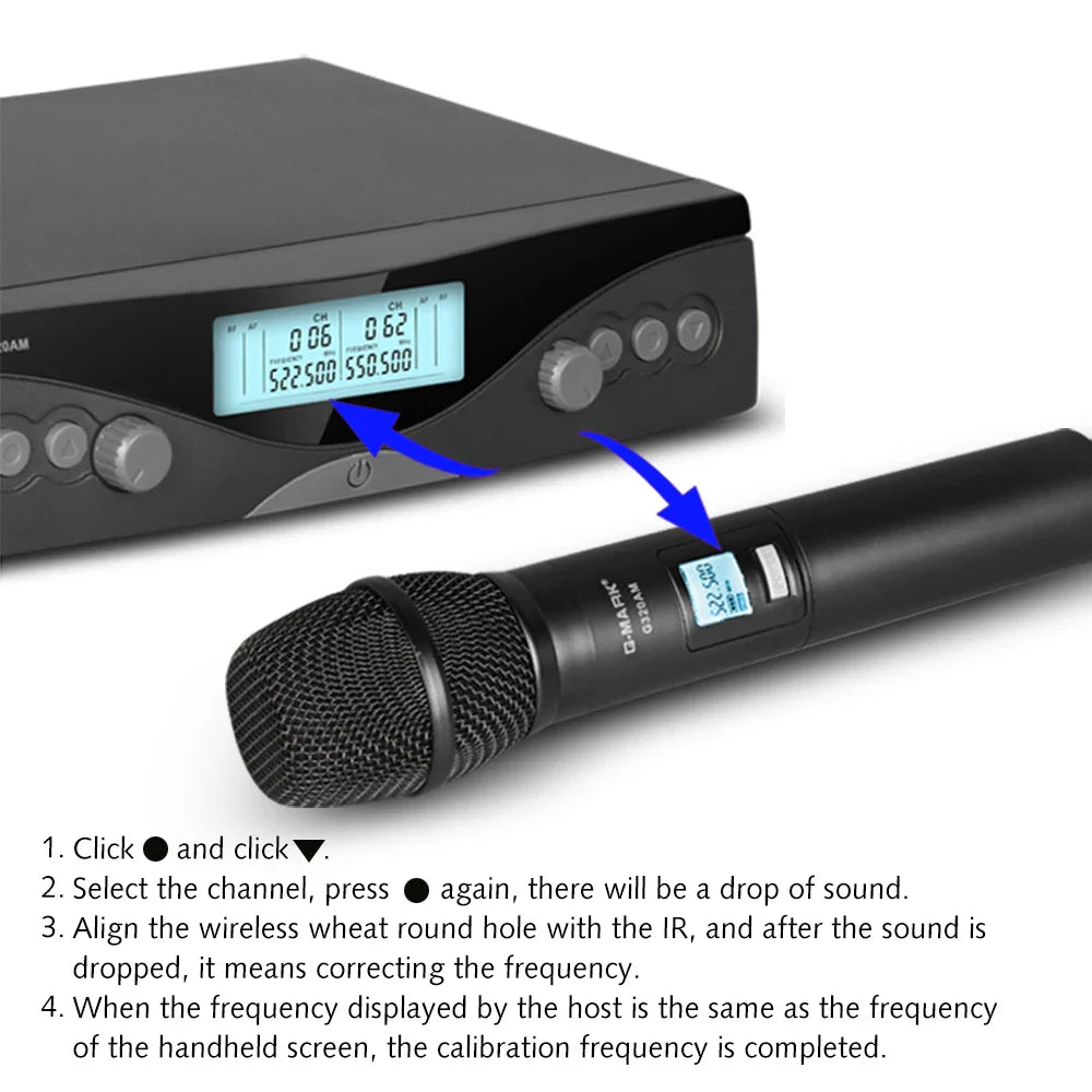 Sans fil Microphone G-MARK G320AM Professionnel UHF 2 Canaux Karaoké Mic De Poche Automatique Fréquence Réglable 100M