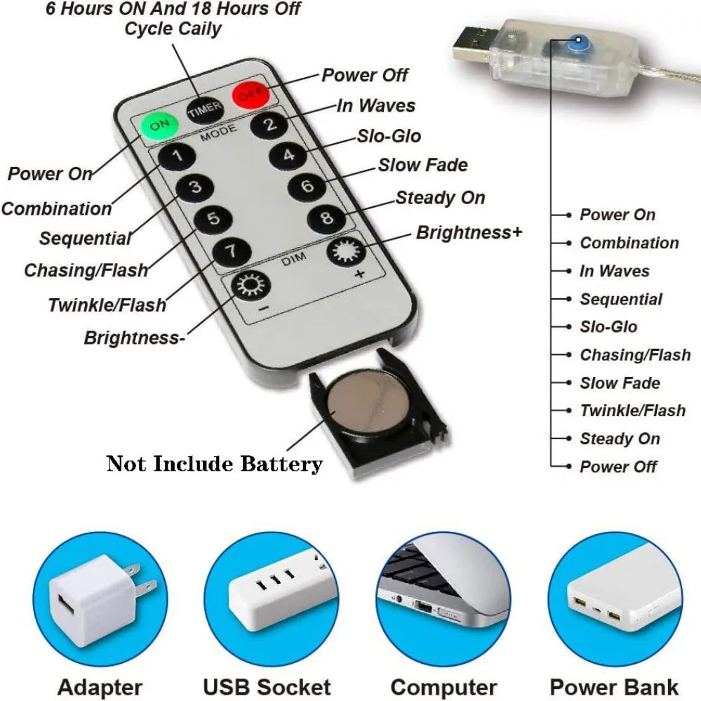 3/4/6m rideau LED chaîne lumières guirlande USB feston télécommande fée guirlande lumières décoration de noël pour chambre maison