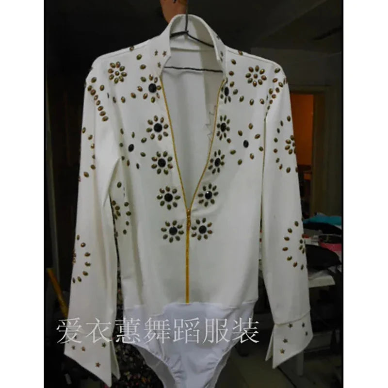 Famous Rock Singer Stage Costume Diamond Rhinestones Clothing Suit DJ Dance Performance Outfit Women Men Halloween Party Costume