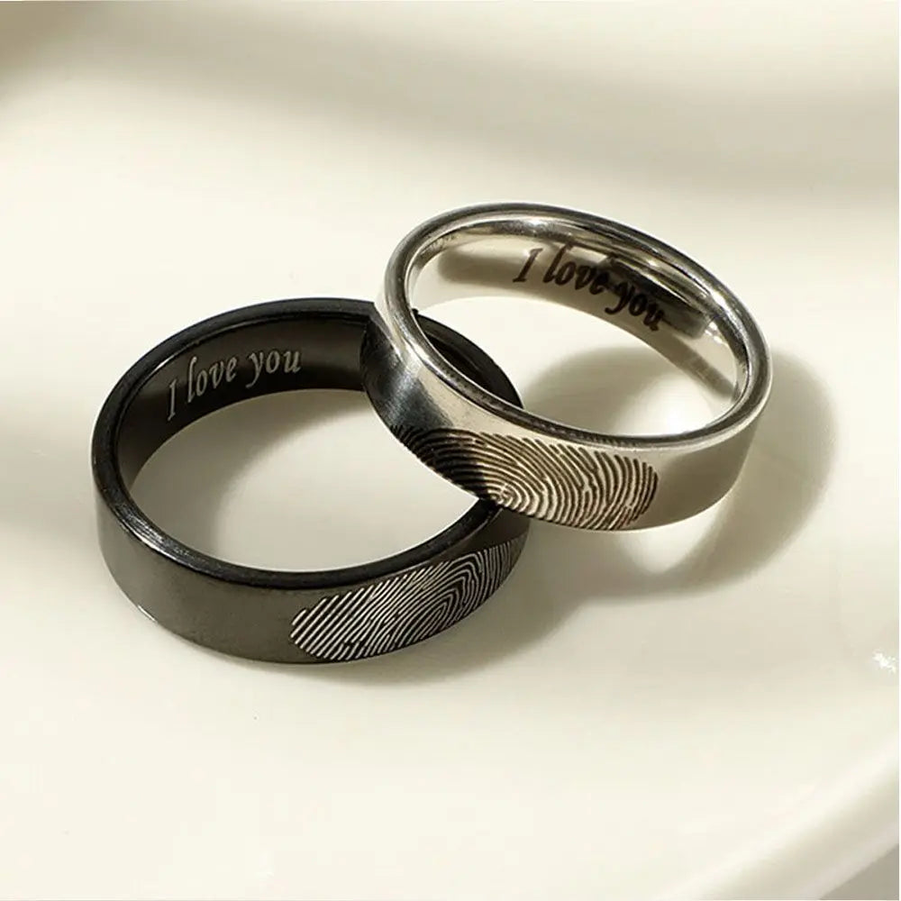 Bague de couple Léon en acier inoxydable, coeur, empreinte digitale, breloque, accessoires de bijoux, mode, amoureux, jour, 1 paire